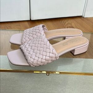 Rachel Zoe Pink Mules Woven Leather Block Heel